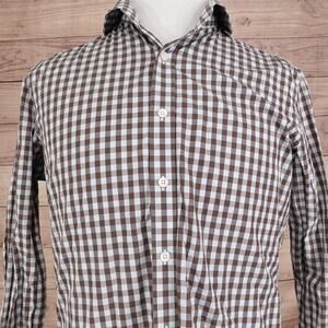 Twillory Dress Shirt Mens 16 32/33 Brown Gingham Tailored Slim Fit Long Sleeve